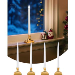 SURAIELEC Battery Operated Window Candle with 6H Timer, 10.5'' Taper Xmas Window Candle, Clear White Flameless LED Candles, 1.7 Narrow Base, Gloss Gold, 4-Pack (Rechargeable Battery Not Compatible)