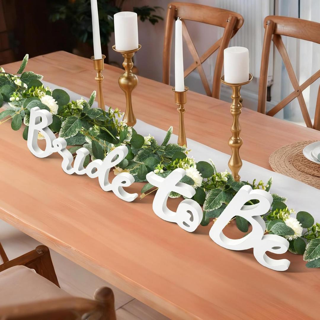 Bride to Be Table Sign with Artificial Eucalyptus Garland, Wedding Table Centerpiece Decor for Bridal Shower, Bachelorette Party, Engagement Reception, Photo Table Display