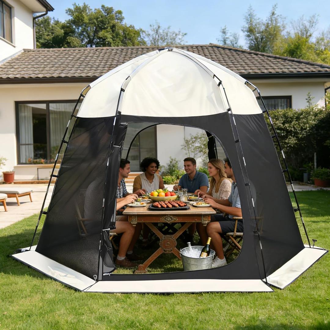 Family Camping Awning, 8.5x8.5 ft mesh Shade Gazebo, Suitable for 6-8 People, Portable and Easy to Set up with Mosquito net, Suitable for Family Gatherings, Outdoor Camping, Backyard Leisure