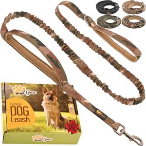ADITYNA Tactical Bungee Dog Leash 6ft-7.5ft - Shock Absorbing Lead with 2 Padded Handles, Metal Clasp, Car Seatbelt - Heavy Duty No Pull for Medium, Large & XL Breeds
