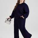 Womens 2 Piece Outfits Sweatsuit Plus Size Oversized Fall Long Sleeve Crewneck Lounge Sets Wide Leg Pants Tracksuit