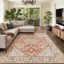 6x9 Area Rugs for Living Room, Machine Washable Low Pile Rug, Non Slip Backing Boho Rugs for Bedroom, Printed Soft Vintage Carpet Orange 6 x 9 (B.cinnamon Orange/Clay/Laurel/Babyblue)