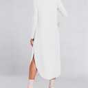 MISFAY Fall Dresses for Women 2026 Casual V Neck Long Sleeve Split Maxi Dress Loose Shirt Dress Solid Outfits with Pockets (White, XXL)