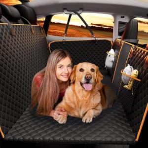 Back Seat Extender for Dogs - Large Space, Heavy-Duty Dog Car Seat Cover for Back Seat with Hard Bottom Holds 420lbs, Waterproof 600D Upgraded Material Dog Hammock for Car（Black Orange)