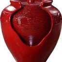 Teamson Home Outdoor Pot Fountain with LED Lights and Pump, Floor Water Fountain for Patio, Garden, Backyard, Decking Home Dcor, 16.93 Inch Height, Red