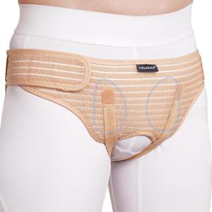VELPEAU Hernia Belt for Men & Women - Bilateral/Double Inguinal, Groin Hernia Support Truss Underwear Briefs, Pain Relief Recovery Adjustable Strap with 2 Removable Medical Compression Pads (Khaki, M) (Medium)