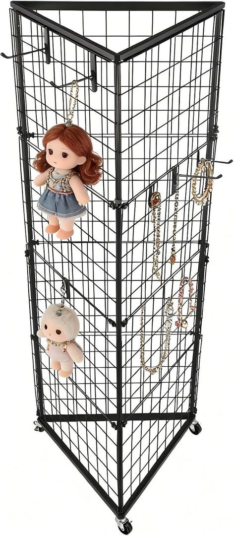 3-Sided Gridwall Stand with Wheels 24"x68" Wire Grid for Vendor Events