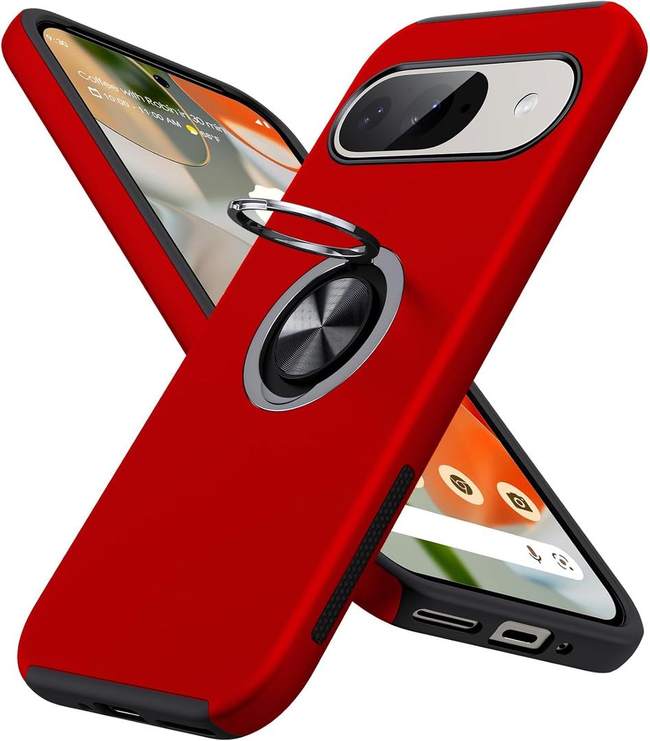 JAME for Google Pixel 9 Case/Google Pixel 9 Pro Case, Slim Fit Military Grade Shockproof Case for Pixel 9 with Ring Holder Kickstand Protective Phone Case for Google Pixel 9/9 Pro, Red