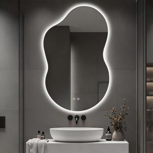 Asymmetrical Lighted Mirror for Bathroom,Modern LED Vanity Mirror with Backlit,Fog-Free,Tri-Color Dimmable Lighting with Memory Function,Hardwire Ready [Horizontal/Vertical] 48" H x 30" W