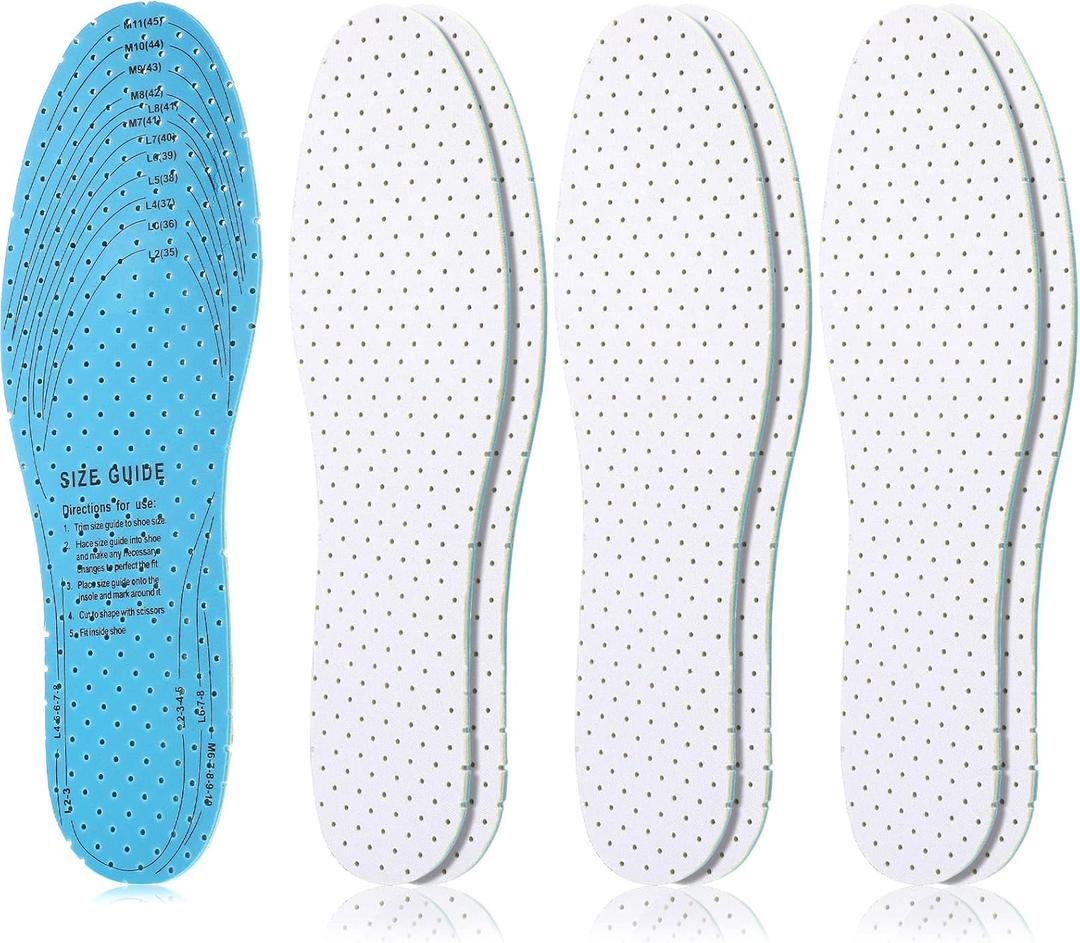 Sintege 3 Pairs Breathable Shoe Insoles Inserts Soft Cushioning Double-Layer Latex Foam Perforated Replacement Insoles for Men 7-11 Woman 2-8(White)