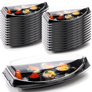 24 Pcs Sushi Boats Disposable Sushi Boat Box with Lid Sushi Plate Sushi Tray Food Container for Appetizer Dishes Chip and Dip Party Supplies Restaurant or Home