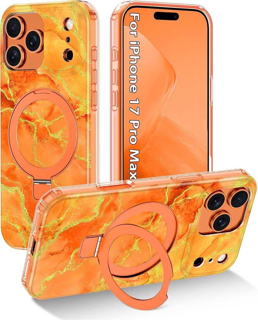 for iPhone 17 Pro Max Case,[Compatible with MagSafe][Magnetic Invisible Ring Stand],Shockproof Protective Slim Women Girl Case for Apple iPhone 17 Pro Max 6.9 inch,Gloden Orange