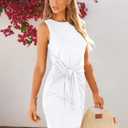 LILLUSORY Women's Casual Sleeveless Bodycon Beach Tank Ruched Mini Dresses (White)