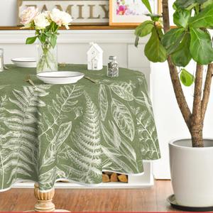 Horaldaily Spring Tablecloth 7070 Inch Round, Green Plants Wild Fern Washable Table Cover for Party Picnic Dinner Decor
