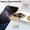 Frameless for iPhone 16 Pro Max Case with Camera Lens Bumper, [Compatible with MagSafe] Transparent Clear Plating Ultra Thin and Shockproof Cover for Girls and Women, Gold