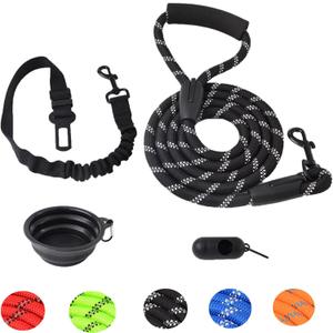 2PCS Dog Leashes Set,1PCS 6 FT Black Dog Leashes with Comfortable Padded Handle,1PCS Adjustable Dog Seat Belt,High Reflective Threads,1/2 inch Heavy Duty Dog Leash for Medium and Large Dogs.