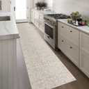 2.6x16 Washable Runner Rug for Kitchen, Cream Beige Yellow White Grey Soft Classic Runner with Non-Slip, Non-Shedding Distressed Floral Rug for Hallways Entryway Bedroom Laundry Indoor