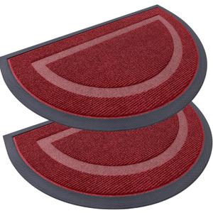 OLANLY 2 Pack Half Circle Door Mats, Waterproof All-Weather Indoor/Outdoor Welcome Mats, Sturdy Natural Rubber, Low-Profile Easy to Clean Doormats for Front Door, Patio, Porch, 29.5x17, Wine Red