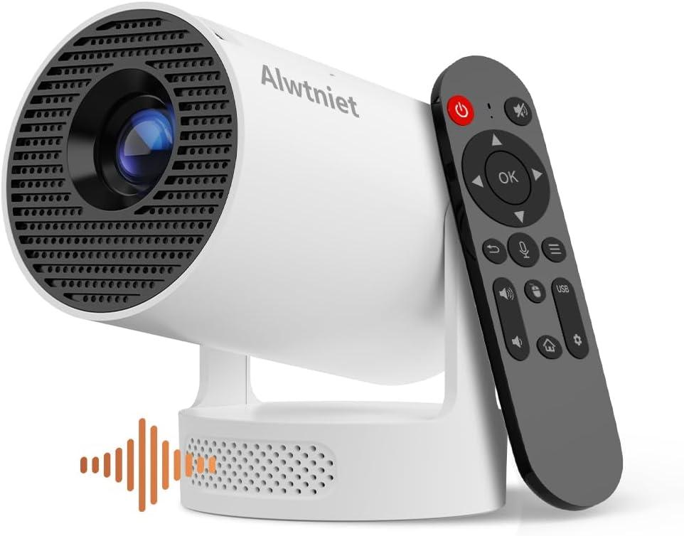 Mini Projector 4K Support, Portable Smart Projector with WiFi 6 and Bluetooth 5.4, 5w Soundbase Speaker, Auto Keystone 180 Rotatable, 8000 Lumens, Home Bedroom Movie Proyector HY300Pro+