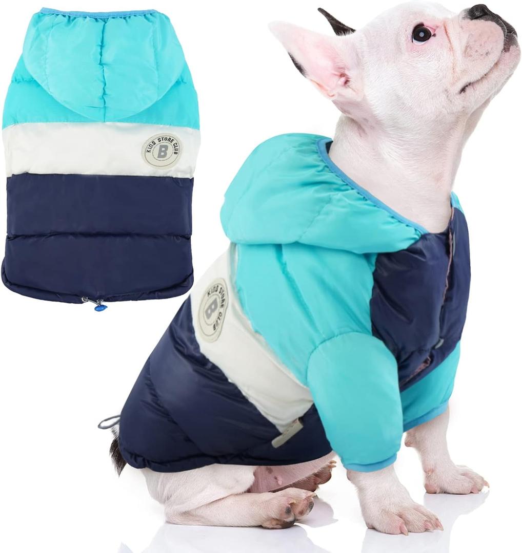 FUAMEY Puppy Puffer Jacket, Warm Padded Pet Snow Vest, Cute Windproof Dog Clothes, Waterproof Outdoor Lightweight Dog Hoodie, Chihuahua Poodles Yorkshire Pet Apparel, M/16 (Blue)