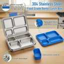 BABHAMNESS Stainless Steel Kids Bento Lunch Box, 4-Compartments with Silicone Container, Dishwasher-Safe, Child-Friendly Design for School and Travel, BPA-Free (Blue)