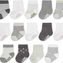 Fruit of the Loom Baby 14-Pack Grow & Fit Flex Zones Cotton Stretch Socks - Unisex, Girls, Boys (0-6 Months, Grey Stripe)