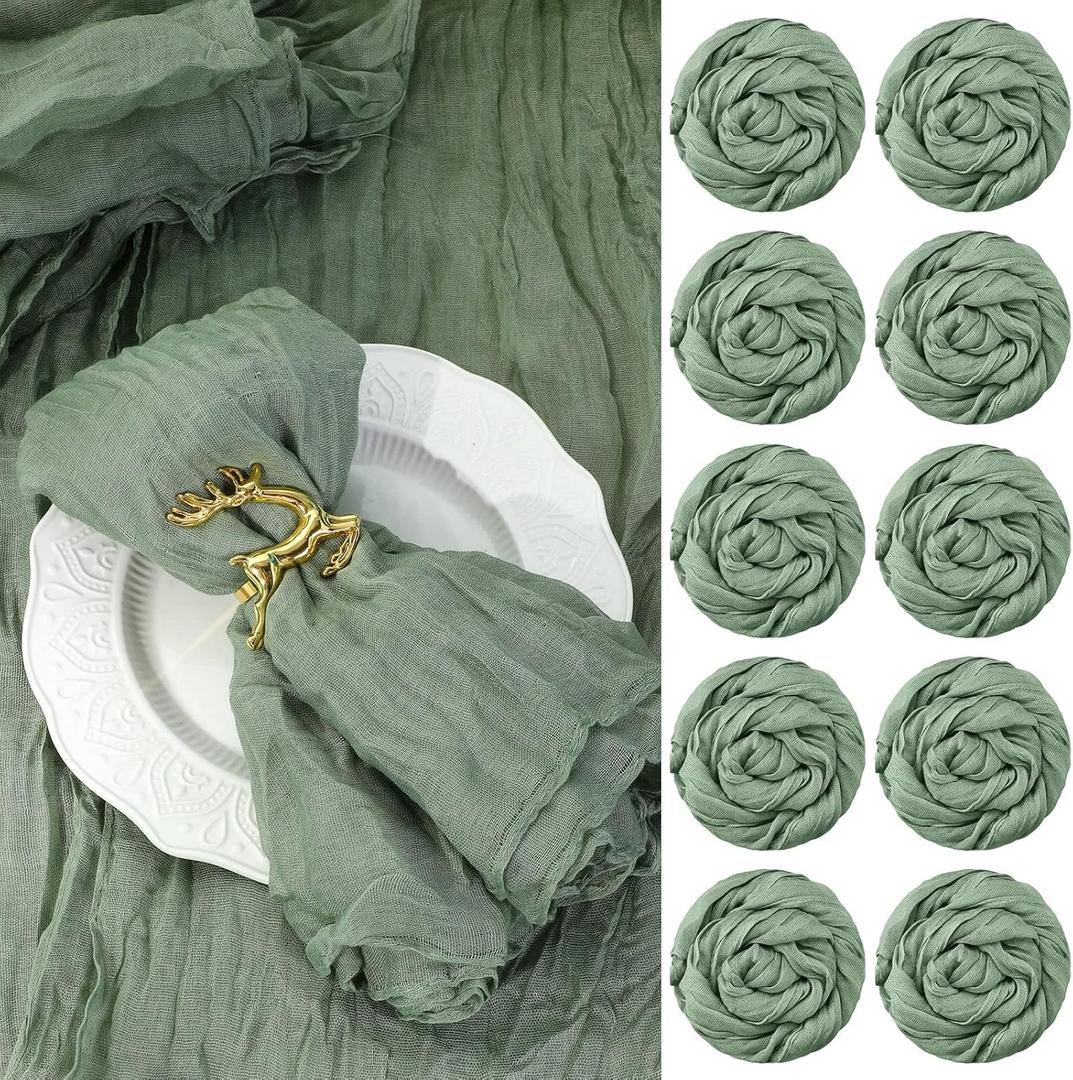 Mixweer 100 Pieces Gauze Cheesecloth Napkins 19.7 x 19.7 Inch with Wrinkled Decorative for Home Wedding Rustic Table Decoration(Sage)
