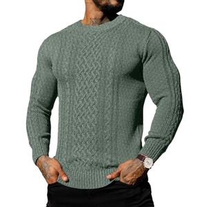 Askdeer Men's Pullover Sweater Fisherman Cable Chunky Knit Crewneck Sweater Winter Casual Knitted Sweaters with Ribbing Edge Green 2XL