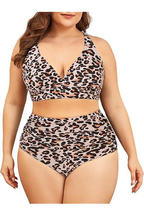 American Trends Womens Plus Size Bikini Two Piece Swimsuits Tummy Control Bathing Suits High Waisted Bikini Swimwear, 3XL
