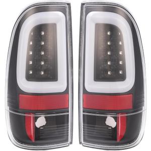 KUAFU Pair LED Tail Lights Compatible with 1997-2004 Ford F150 1999-2007 F250 F350 F450 F550 Super Duty Replacement for F85Z13404CA F85Z13405CA LED Tube Bar Tail Lamp Brake Black Housing & Clear Lens