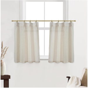 Bathroom Curtains Window,Small Greige Beige Natural Linen Farmhouse Kitchen Curtains, 24"W x 24"L, Pack of 2