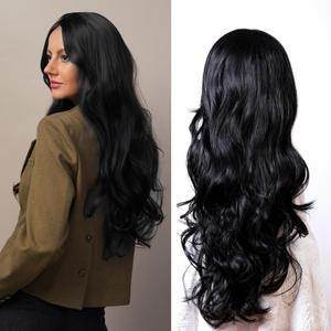 Long Black Curly Wig Middle - part Wavy Style Designed for Women Black Wig with Lifelike Hair Strands Comfortable Breathable Suitable for Parties Dances Shows Dress - up 27 Inches