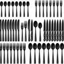 Hiware 48-Piece Matte Black Silverware Set with Steak Knives, Black Flatware Set for 8, Stainless Steel Tableware Cutlery Set, Utensil Sets for Kitchen