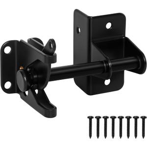 Self Locking Gate Latch for Wooden Fence, Heavy Duty Automatic Gravity Fence Latch for Wood Metal Gate, Gate Hardware Door Lock for Outdoor Pool Garden Shed, Black, 1Pack