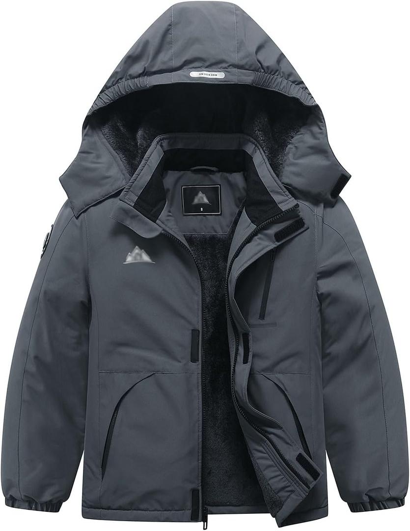 IDTALHZY Kid's Ski Jacket Waterproof Winter Coat Boy's and Girl's Fleece Snowboarding Jackets with Detachable Hood (13-14, Dark Grey)
