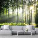 Sunshine in The Woods Mural, Large Jungle Mural, Suitable for Decorating Bedroom, Living Room, Bath Room Background Wall(Non-self-Adhesive)