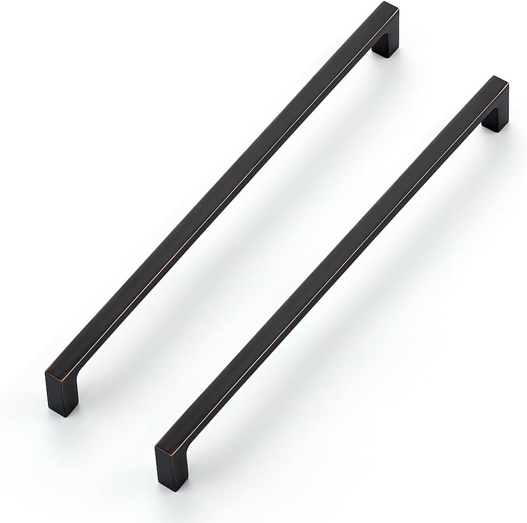 Ravinte 5-Pack 10-Inch Solid Square Cabinet Pulls - Oil-Rubbed Bronze Handles for Kitchen Cabinets & Drawers (10" Hole Center)