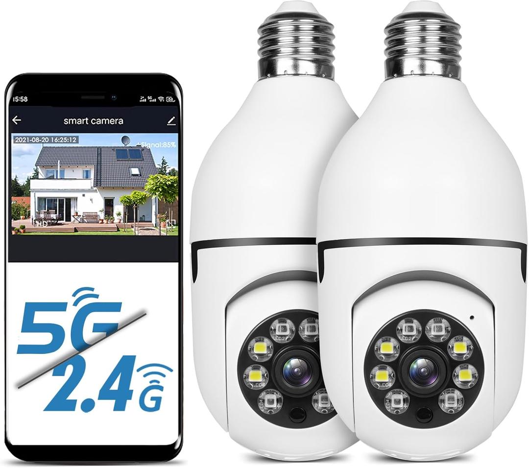 UPULTRA Light Bulb Security Camera Outdoor 2packs HD Wireless 5GHz/2.4GHz WiFi Home IP Cameras E27 360 Degree Panoramic,Motion Detection and Alarm,Two-Way Audio,Night Vision