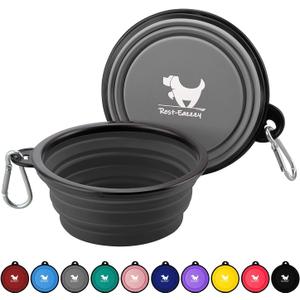 Collapsible Dog Bowls for Travel, 2-Pack Dog Portable Water Bowl for Dogs Cats Pet Foldable Feeding Watering Dish for Traveling Camping Walking with 2 Carabiners, BPA Free (grey&black)