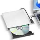 External CD/DVD Drive, USB 3.0 & Type-C CD/DVD Disc Reader Writer, CD ROM +/-RW External CD Player, Portable CD Burner for Laptop Desktop PC Mac Windows Linux (White)