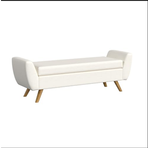 HomePop Modern Storage Bench with Wood Legs Home Décor|Bench with Storage for Living Room & Bedroom - Cream Textured Woven