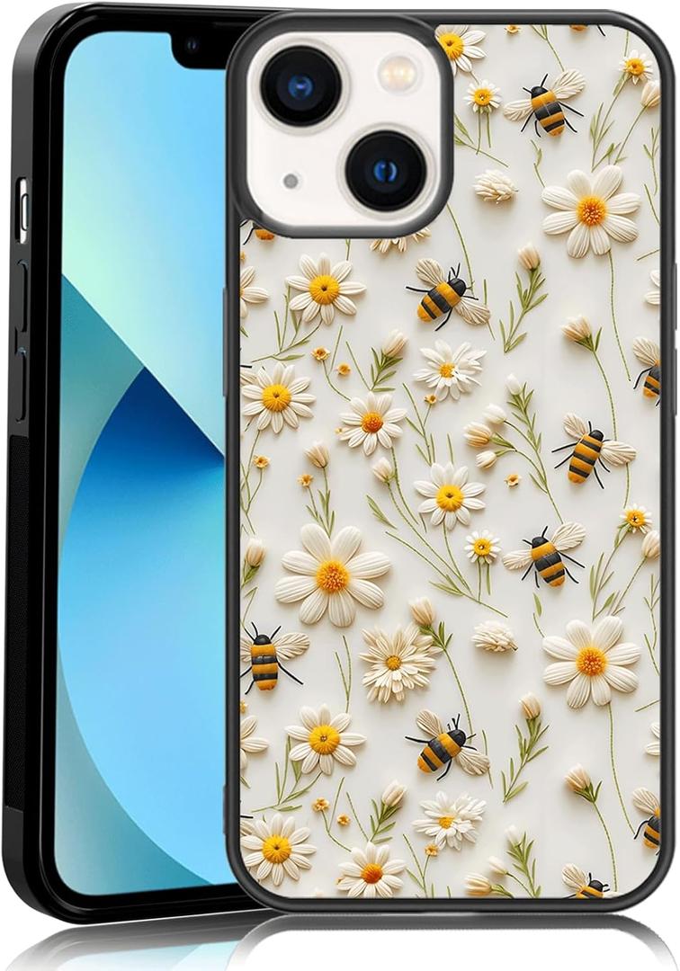 Phone Case Cover Fit for iPhone 13 | Cute Bee-Light, Spring Bumblebee, Shockproof, Designed, Floral, Bees, for Boy Girl Men Women
