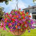 Artificial Flowers Hanging Baskets, Multicolor 12 Bundles Faux Flower Outdoor Hanging Basket Spring Summer Decoration, Fake Plants for Porch Patio Balcony Home Yard Decor(Mixd 2) (Light/Deep Purple,red,brown)