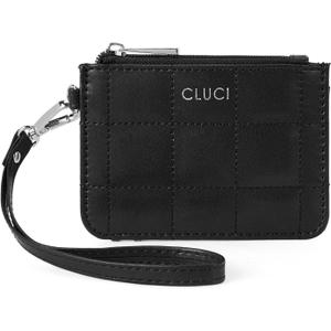 CLUCI Small Quilted Coin Purse Leather RFID Blocking Card Holder Slim Wristlet Wallets for Women Zipper Pocket Black