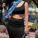 GOBLES Women's Sexy Summer Outfits Bodycon Tank Top Midi Skirt 2 Piece Dress (Gray, XL)