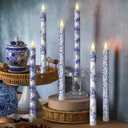 Baquler 6 Pcs Chinoiserie Bird Floral Flameless Candles 10.6 Inch Christmas Blue and White Battery Operated Led Candlesticks Chinoiserie Decor for Christmas Centerpiece Xmas Party Decor Holiday Gifts