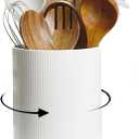 getstar 360 Rotating Large Kitchen Utensil Holder, Ceramic Cooking Utensil Holder for Kitchen Counter with Rotatable and Detachable Wooden Base (White)