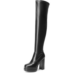 DREAM PAIRS Women's Platform Over The Knee Thigh High Boots Chunky High Heels Square Toe Long Fall Y2K Gogo Boots (7.5, Black)