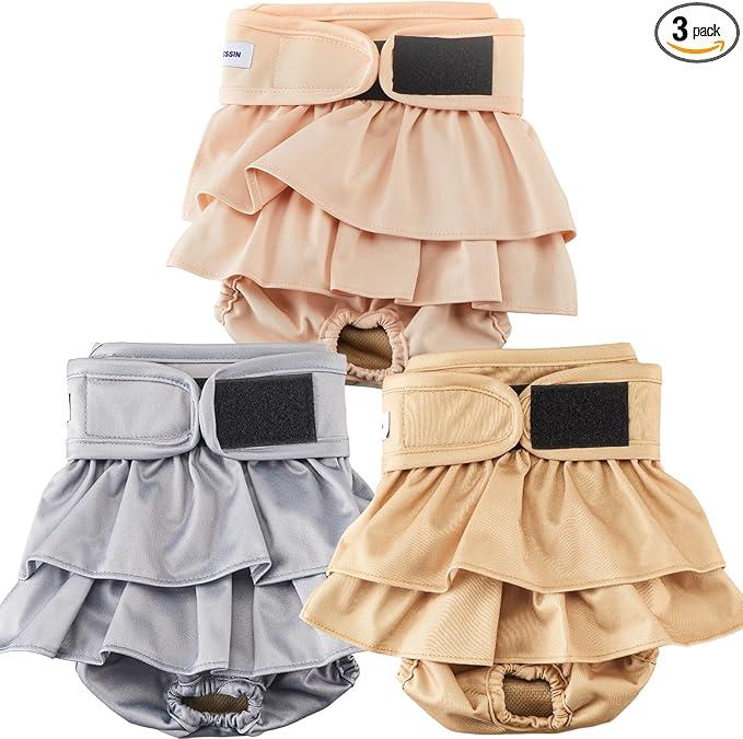 Reusable Dog Diapers Female Washable, Premium Doggie Diaper for Dogs, Pack of 3, Highly Absorbent Small Dog Diaper for Heat, Incontinence and Puppy Training(S)