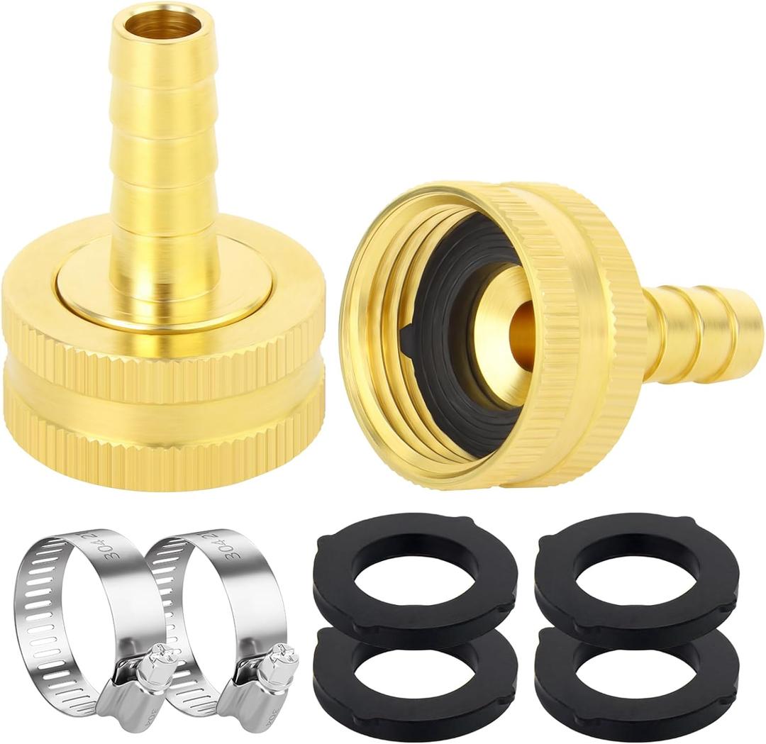 2Pcs 1/2 Barb to 3/4 GHT Female Thread Brass Garden Hose Pipe Connector, Hose Swivel Adapter for Garden Hose Repair